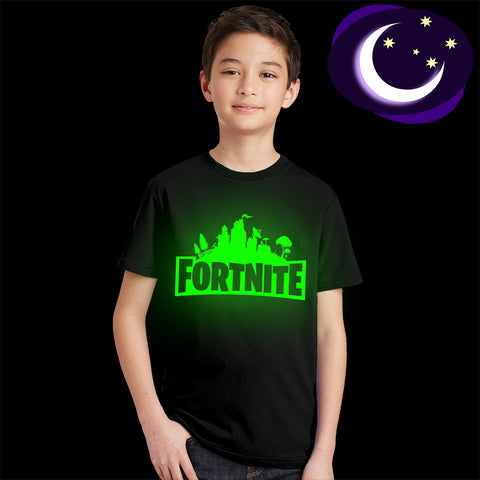 Luminous Fortnite Kids T Shirt Fluorescent Game Fortnite Logo Children T-shirt Glow In Dark Boy Girl Summer Clothes Teens Tops