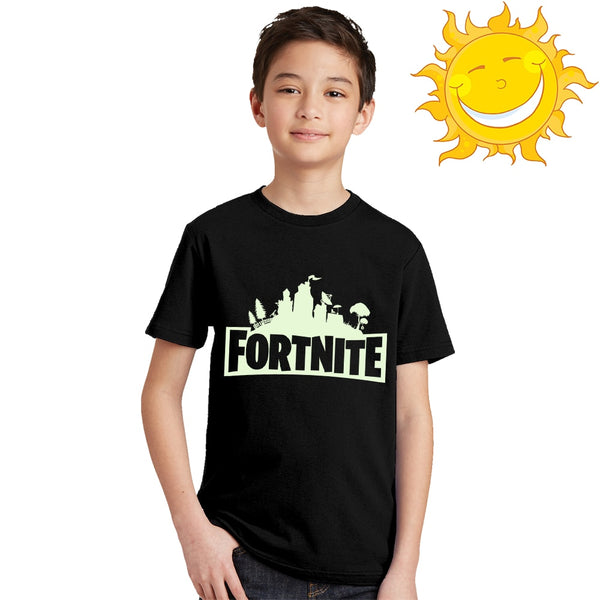 Luminous Fortnite Kids T Shirt Fluorescent Game Fortnite Logo Children T-shirt Glow In Dark Boy Girl Summer Clothes Teens Tops