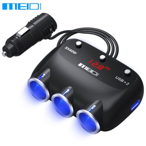 MEIDI Car Charger Cigarette Lighter USB 12V 120W Dual Car Charger Adapter Socket Splitter With Voltage LED Display for iPhone6 7