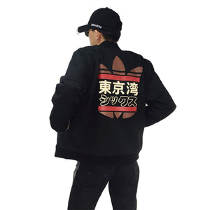 2017 Autumn Japan Men's Clothing Baseball jacket Jingdong Bay printing Outerwear Hip Hop Casual Black Grey Coats Male Outwear