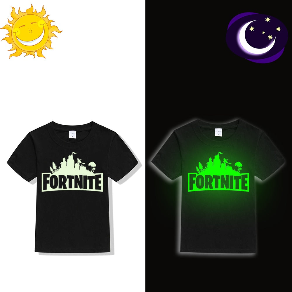 Luminous Fortnite Kids T Shirt Fluorescent Game Fortnite Logo Children T-shirt Glow In Dark Boy Girl Summer Clothes Teens Tops