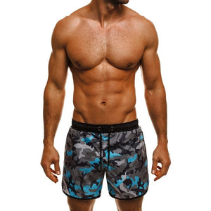 Male Board Shorts Military Camouflage Floral Print Sporting Loose Fitness Joggers Workouts Gyms Drawstring Hawaii Milk Silk