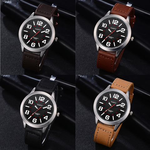 Male Fashion Pattern Quartz Watch Leather Strap Belt Table Watches