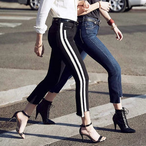 Conmoto High Waist Skinny Jeans Pants women Streetwear Side Striped Denim Pencil Jeans Trousers Fashion Ankle-length Ladies Jean